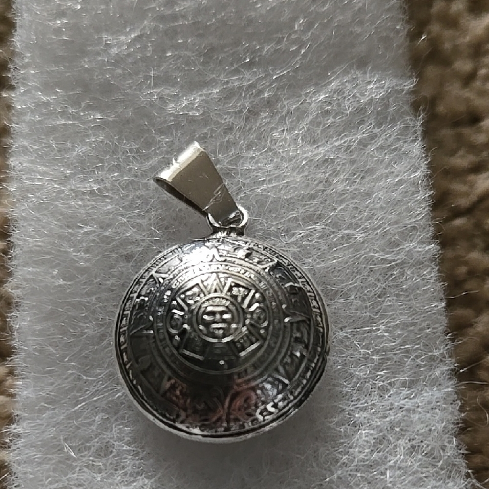 Silver Aztec Calendar Pendant